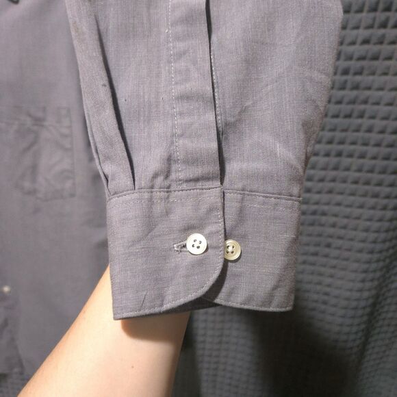Button Long Sleeve Collared Shirt Mens 17-34/35 Gray EndonEnd Dress Work Cotton - Picture 6 of 14